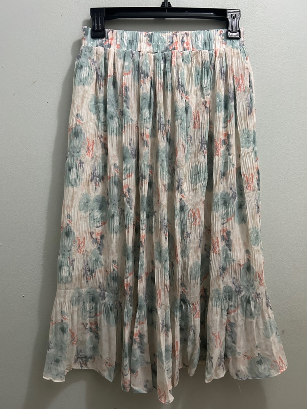 Floral Pleated Maxi Skirt in Cream and Sage